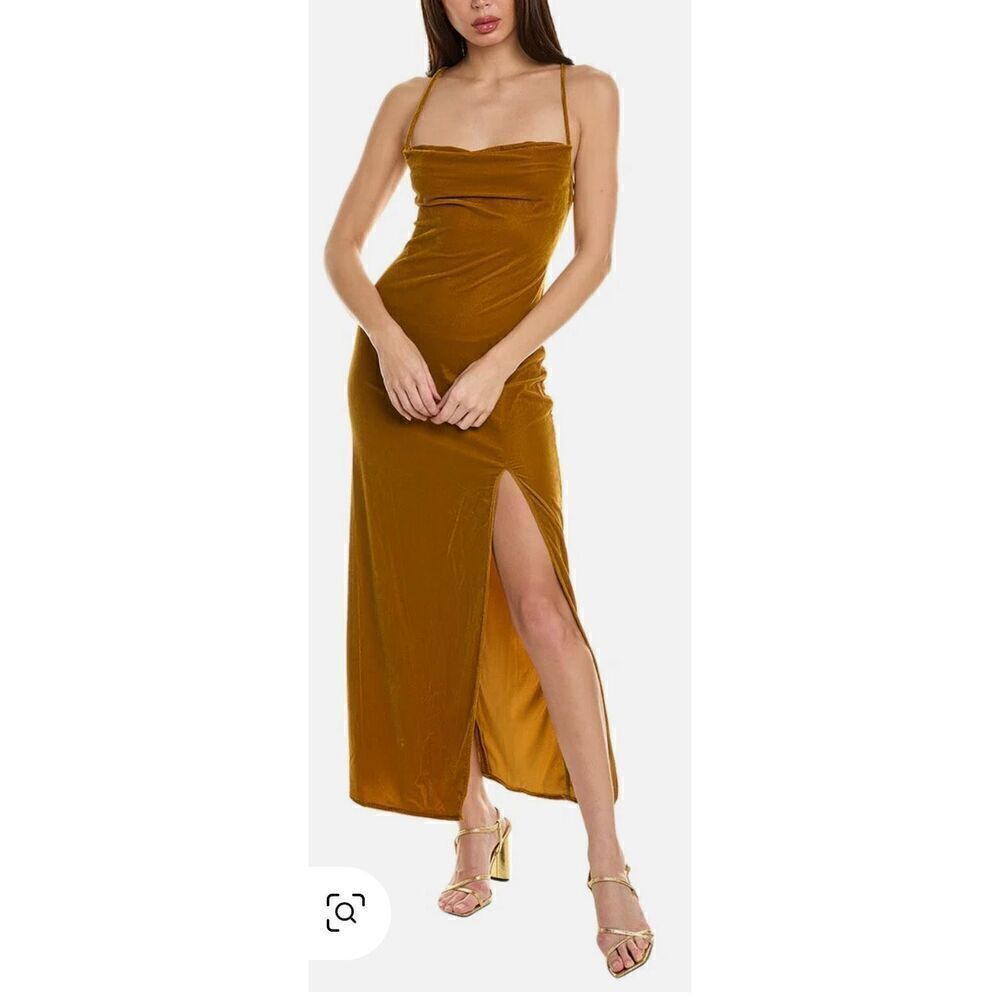 Staud Bellamy Velvet Dress in Yellow Gold NWOT Size XS